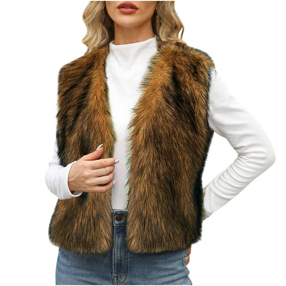 ZUKMRJPC Women's Faux Fur Vest Coats Sleeveless V Neck Open Front Cardigan Solid Color Winter Fluffy Fur Warm Thickened Outwear