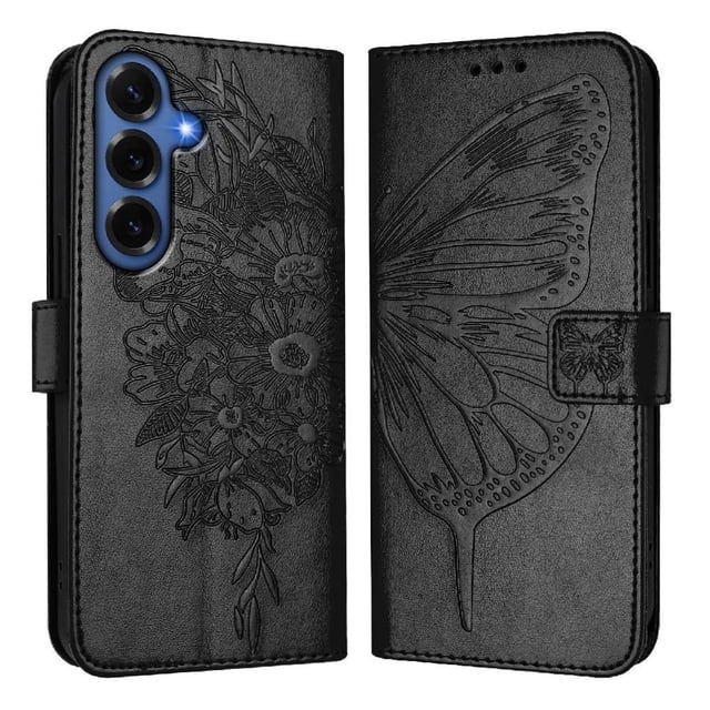 Butterfly Wallet Case for Samsung Galaxy S26 Plus with Card Slots & Stand - Shockproof Black