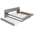 thumbnail image 4 of Queen Bed Frame with Trundle and Reading Lights, Upholstered Platform Bed with Storage Headboard, 2 Drawers and Side Racks, Wood Slats Support, No Box Spring Needed, Gray, 4 of 9