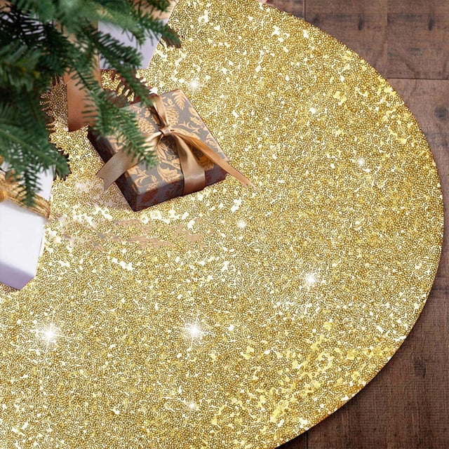 Christmas Tree Skirt 36 Inch Sequin Velvet Tree Skirts Vintage Xmas Tree Skirt Cover For Chirstmas Party Decor Glitter Christmas Tree Skirt For Home Holiday