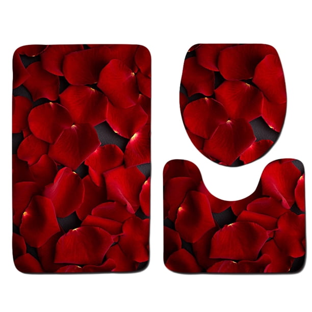 Yhmxh Decoración del baño Juego de alfombrillas de baño de espuma para San Valentín, 3 piezas, suaves, cómodas, absorbentes, antideslizantes, gruesas, lavables a máquina y de fácil secado.