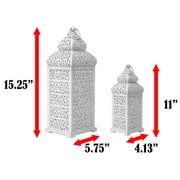 Temple Moroccan Style Lantern Decorative Candle Holder for Home Decor, White, Set of 2