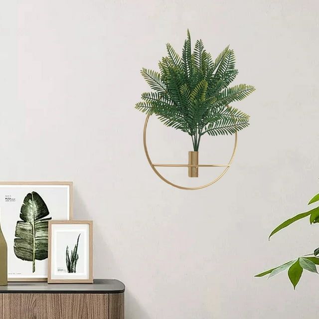 Round Artificial Plant, Metal Hanging Hoop, 1Pcs Wall Decor, Modern Style, For Home Office, Artificial Greenery, Stainless Steel Frame, For Living Room, Desk Accent, Minimalist Decor | Metal, Gold