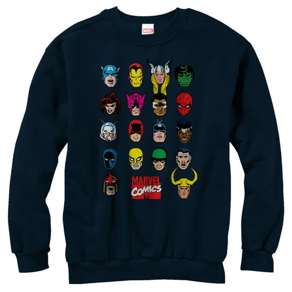 Men's Marvel Comic Book Faces Sweatshirt Navy Blue 2X Large
