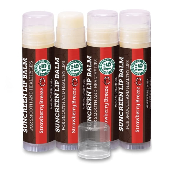 Bálsamo labial SPF, paquete de 4 de Earth's Daughter - Protector solar para labios SPF 15 Ingredientes orgánicos Sabor a fresa Cera de abejas Aceite de coco Vitamina E - Hipoalergénico Sin parabenos S