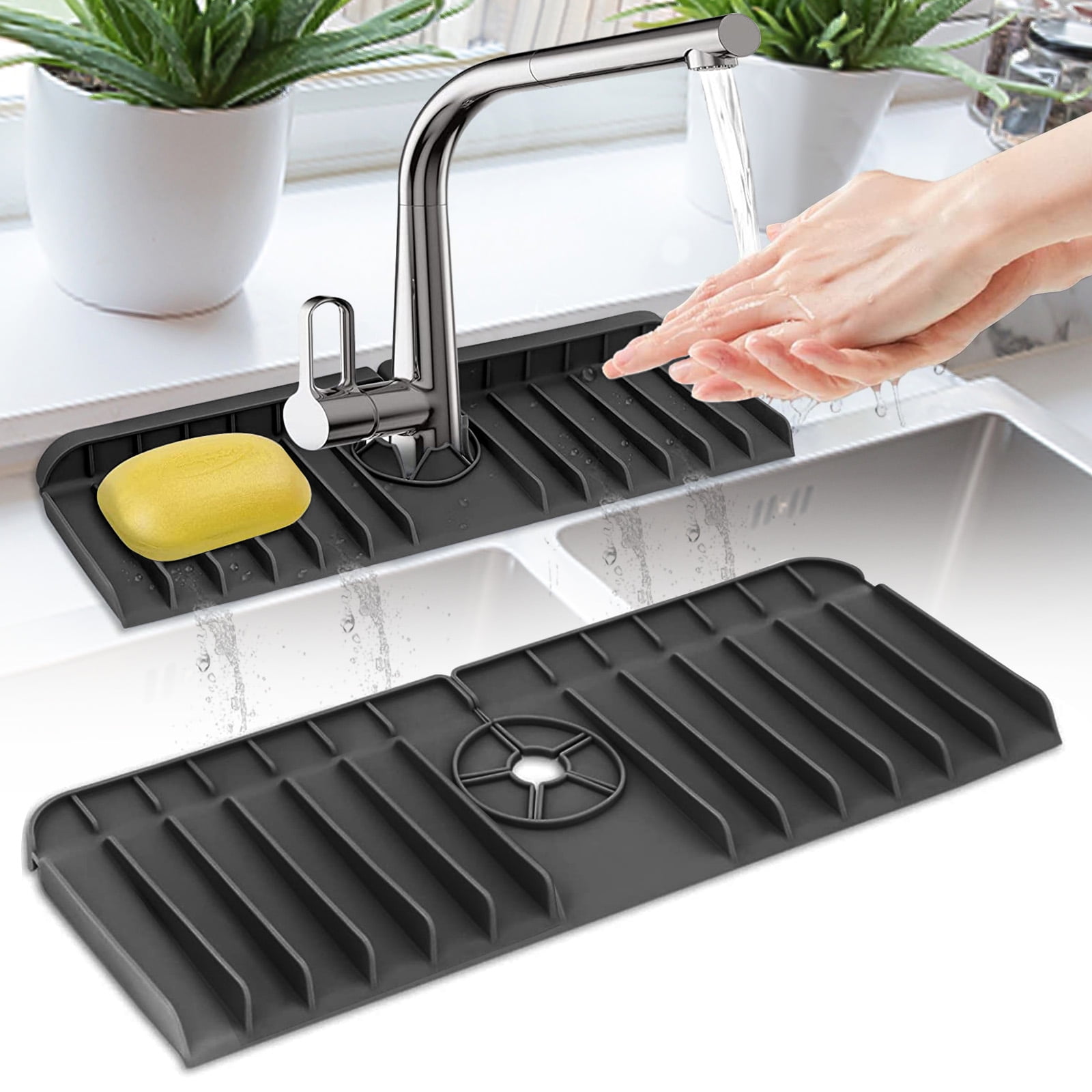Kitchen Sink Splash Guard TSV Silicone Sink Faucet Mat Sink Drain Tray Drying Pads Kitchen Sink Accessories Faucet Absorbent Mat Bathroom Faucet Water Catcher Mat Black Walmart