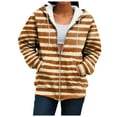 thumbnail image 5 of larppty Women's Striped Full Zip Hoodies Oversized Sweatshirts Long Sleeve Trendy Fall Fashion Hoodies Jacket Tops with Pocket (Brown, 3XL), 5 of 9