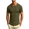 thumbnail image 3 of IhhxPro Men's Cotton Linen Short Sleeve Tee Ribbed Shoulder T-Shirt Breathable Slim Fit Crewneck M-3XL, 3 of 8