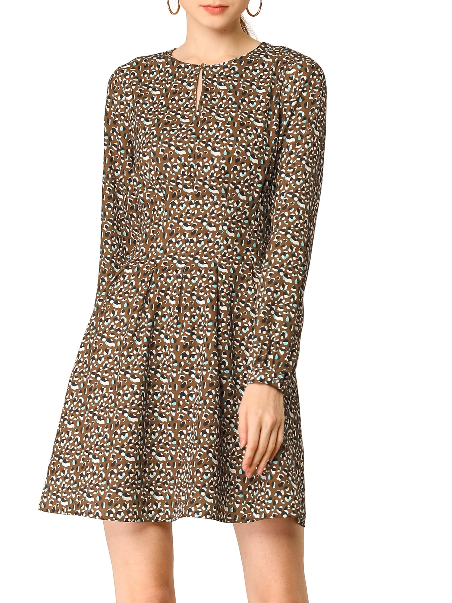 Allegra V Neck Dress - Brown Leopard