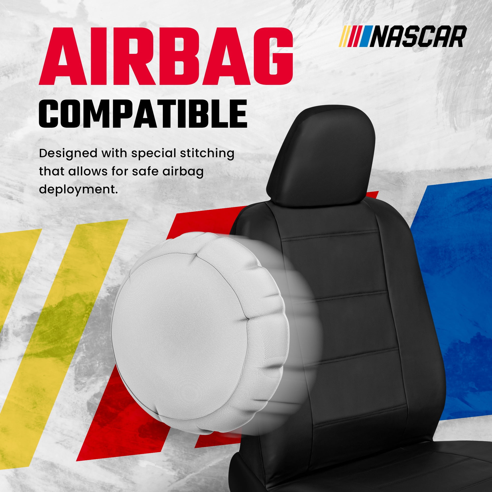 NASCAR Car Seat Cover Set | Durable, Foam-Padded, Form-Fitting Design for Cars, SUVs, & Trucks | 11-Piece Front and Back Automotive Seat Covers | Quick Installation | Interior Covers |Black