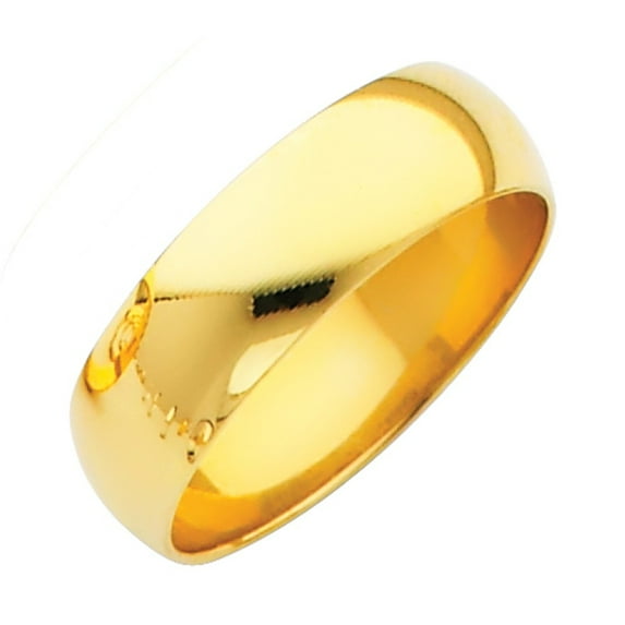 Solid 14k Yellow Gold 6mm Domed Traditional Comfort Fit Plain Men's Wedding Ring Band Size 7.5