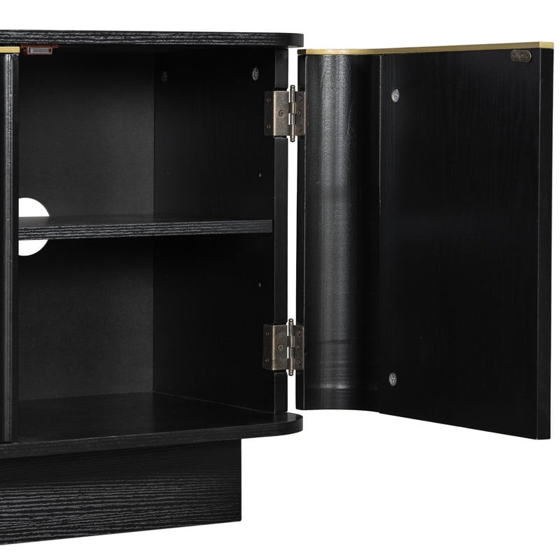 4-Door TV Stand for 70 Inch TV, Fluted Media Console with Adjustable Shelves and Cable Holes, Entertainment Storage Cabinet