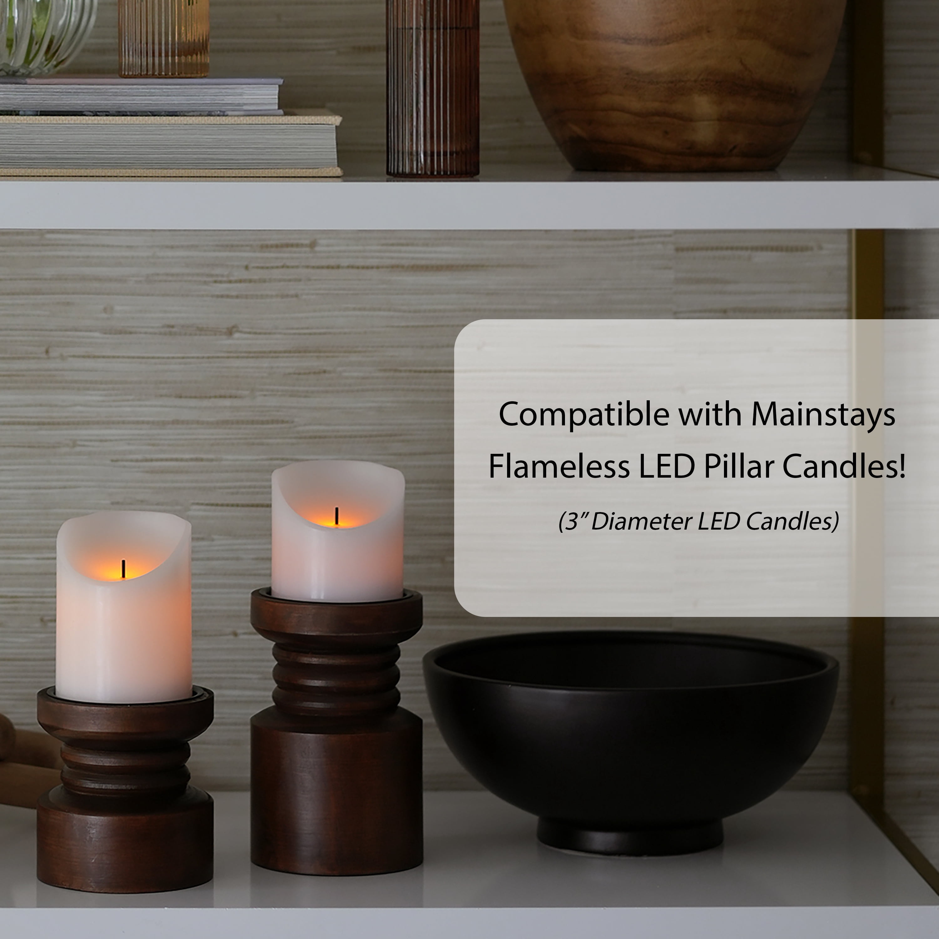 Mainstays Dark Wood tabletop Pillar Candle Holders, 2 PC Set