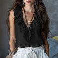 thumbnail image 2 of UDAUDU Womens Crop Tank Tops Sleeveless Ruffle Hem V Neck Shirts Casual Going Out Beach Vacation Blouses Black 2XL, 2 of 3