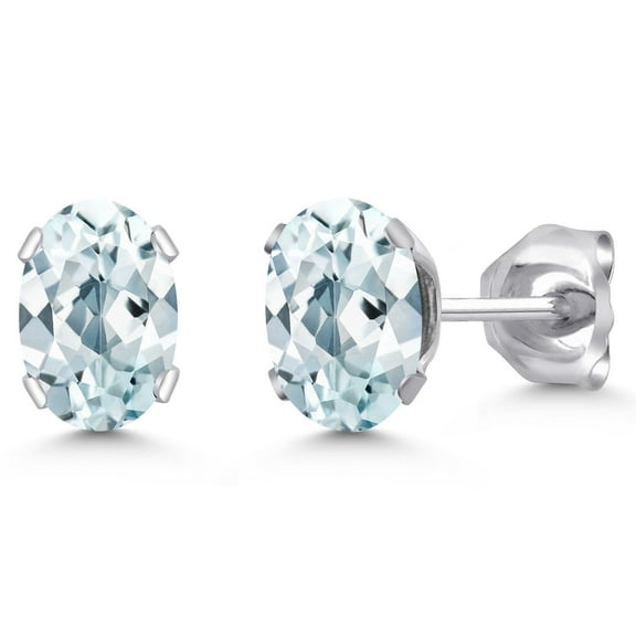 Gem Stone King 925 Sterling Silver Sky Blue Aquamarine Stud Earrings for Women Men (0.86 Cttw, Gemstone Birthstone, Oval 6X4MM)