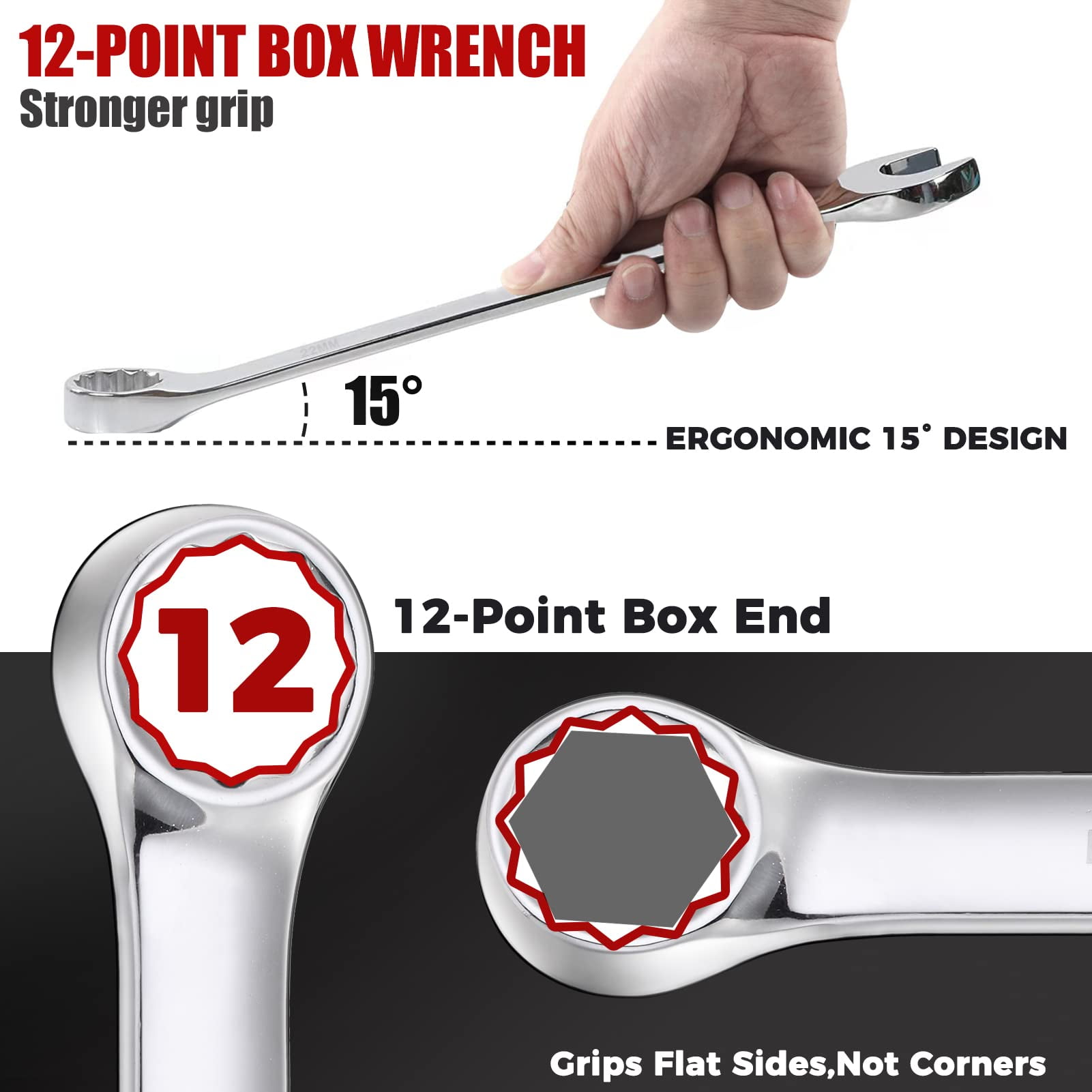 Combination Wrench Set,32-Piece Chrome Vanadium Steel Wrench Set 12-Point SAE & Metric Wrenches 1/4"-1" and 7-22mm with Rolling Pouch