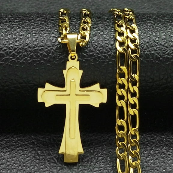 Hip Hop Christian Jesus Cross 14K Yellow Gold Necklace for Women Men Gold Silver Color Choker Prayer Baptism Gift Jewelry