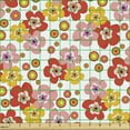 thumbnail image 2 of Floral Fabric by the Yard Upholstery, Image of Colorful Spring Flowers and Concentric Dots in Warm Tones, Decorative Fabric for DIY and Home Accents, White Blush and Vermilion by Ambesonne, 2 of 5