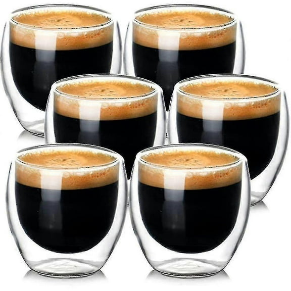 Double Wall Glass Coffee Mugs (6-pack) - Clear Insulated Glass Cups
