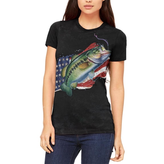 4th of July American Fisherman Bass Juniors Soft T Shirt Charcoal Black Triblend 2XL