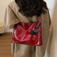 thumbnail image 4 of YOPTOP Stylish Patent Leather Tote Bag Solid Color Large Capacity Shoulder Bag Bucket Bags Underarm Bag For Daily Use,Burgundy, 4 of 6