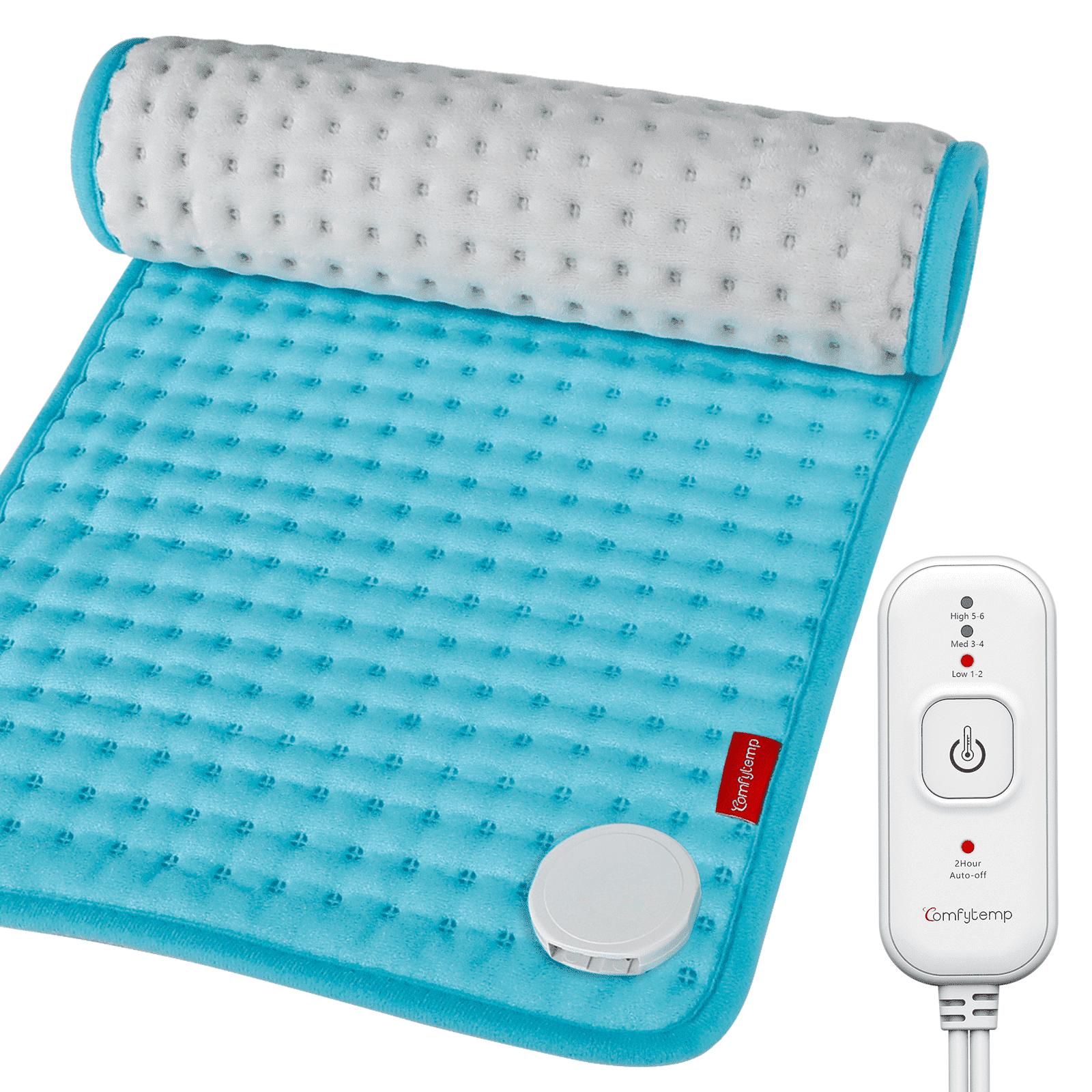 Comfytemp Electric Heating Pad for Back Pain Comfort with 6 Heat Settings and 2h Auto Shut-Off, 12×24in, Light Blue