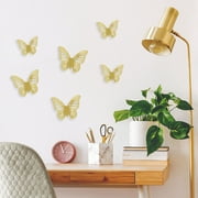 Blue Moon Studio Gold 3D Butterfly Mirror Wall Decals, Adult/Teen/Tween, 6 Pack