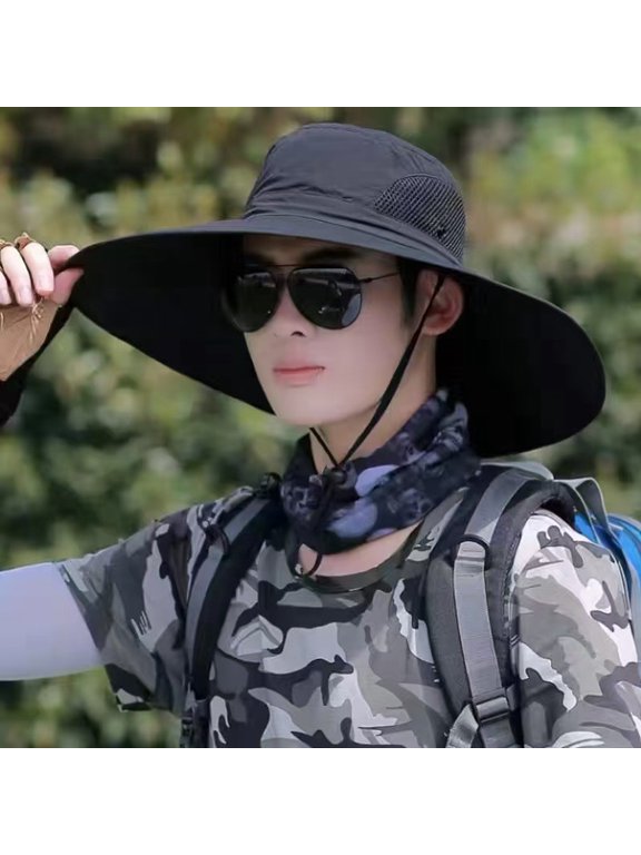 Summer Sun Hat Wide Brim UPF 50+ UV Protection Foldable Outdoor Fishing Beach Cap, Breathable & Quick Dry, Adjustable Chin Strap