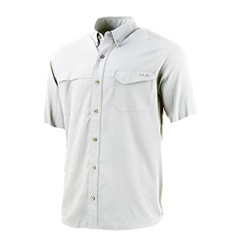 HUK Men's Tide Point Short Sleeve Shirt | Performance Button Down, White,  X-Large