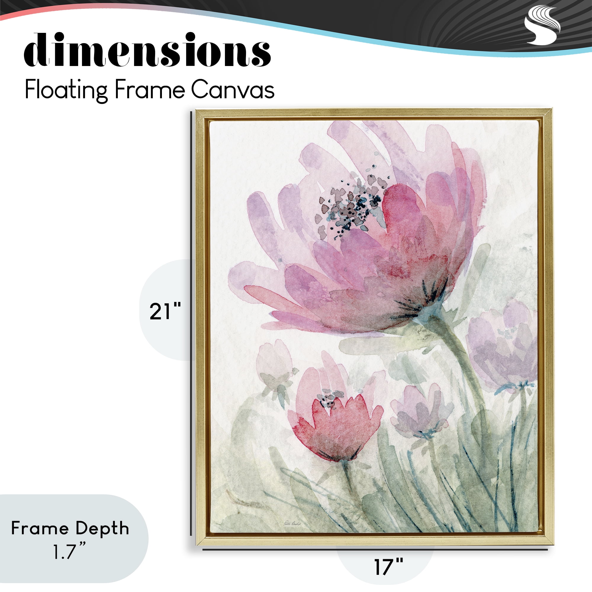 Stupell Industries Pink Flower Blossoms Gold Framed Floater Canvas Wall Art, design by Patti Bishop
