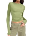 thumbnail image 1 of Gibobby Camisa De Invierno Camisetas ajustadas de manga larga con cuello redondo para mujer, camiseta básica sólida ajustada ajustada, camisa recortada para entrenamiento y Yoga（Verde， XL), 1 of 5