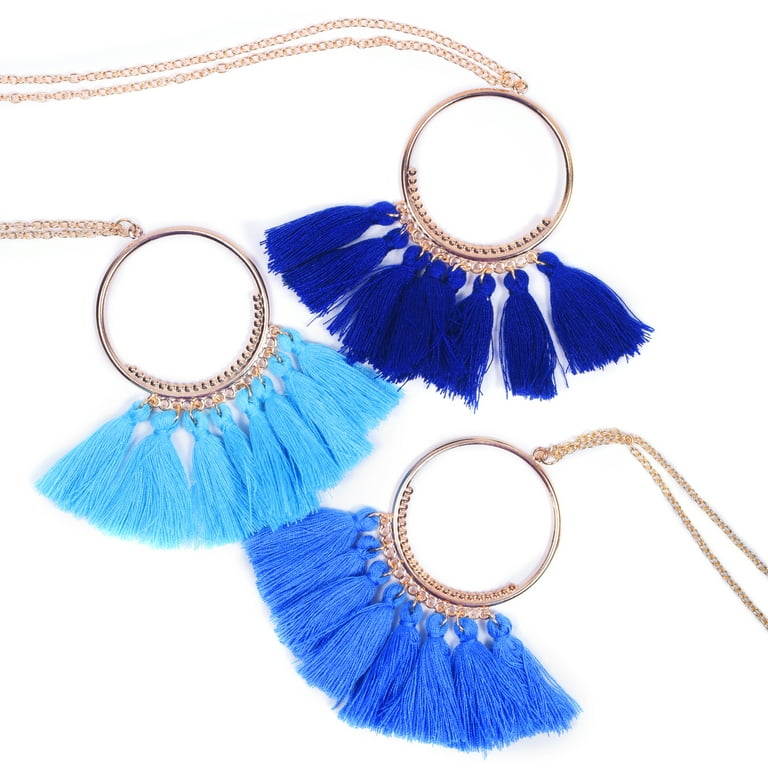 3 online Women Boho Fashion Necklaces Long Tassel Fringe Gold Circle Pendant