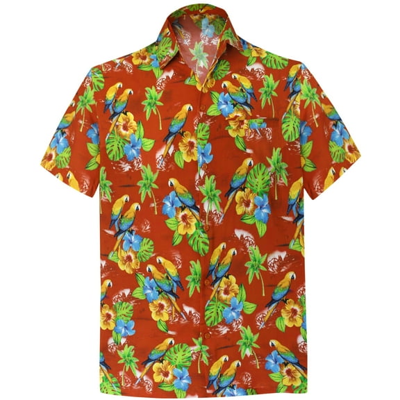 HAPPY BAY Men's Hawaiian Shirts Short Sleeve Button Down Shirt Mens Party Shirts Casual Vacation Summer Tropical Island Shirts for Men Funny M Twin Parrots, Orange