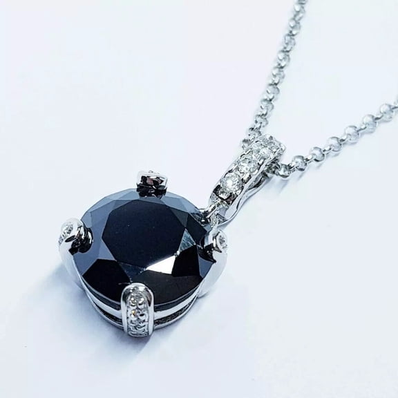 2Ct Round Lab Created Black Diamond Solitaire Pendant 18" Free Chain 14K White Gold Plated