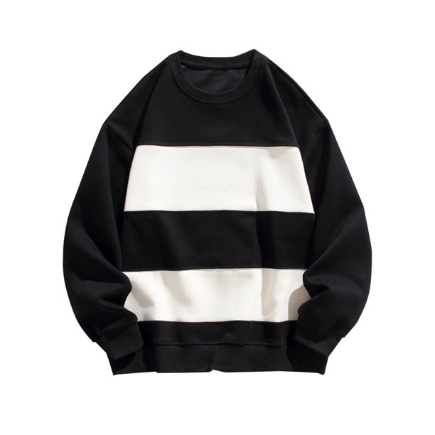 Sudadera sin capucha para hombre, cuello redondo, rayas, fácil de llevar, informal, de moda, de manga larga, sin gorro, sudadera de poliéster para hombre