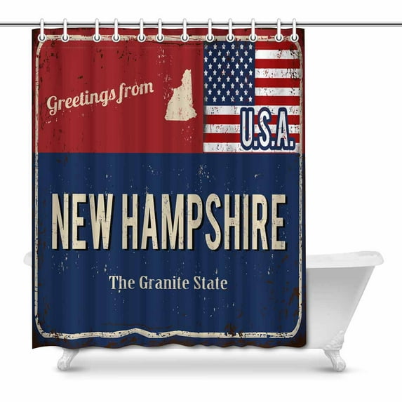 SUNENAT Greetings from New Hampshire Rusty Metal Sign with USA Flag Waterproof Shower Curtain, Bathroom 66(Wide) x 72(Height) Inches