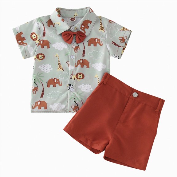 Kids Clothes Boys Sports Shorts Sets Children's Summer Cotton Button Printed Short Sleeved Beach 0 3 6 12 18 24 Months T-Shirt & Set Pants 2-Piece