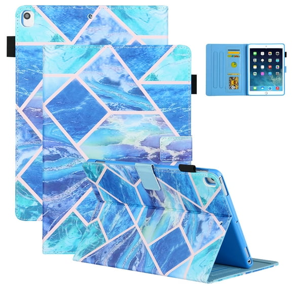 iPad 9.7 Case 2018/2017, iPad Air 1 2 Case 9.7", Allytech Folio Style Kickstand Magnetic Clasp Auto Sleep Wake Full Protection Shockproof Case Cover for Apple iPad 9.7" 6th 5th Gen, Blue Grid