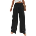 thumbnail image 4 of Mumubreal Women's Wide Leg Linen Pants Drawstring High Waist Palazzo Pants Flowy Beach Lounge Trousers with Pockets, 4 of 7