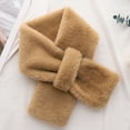 thumbnail image 2 of UTSJKR Cute Fleece Plush Scarf Faux Fur Cross Tie Neck Gaiter Neck Warmer Winter Fuzzy Scarf for Girls Boys Skiing Running Playing Khaki, 2 of 2