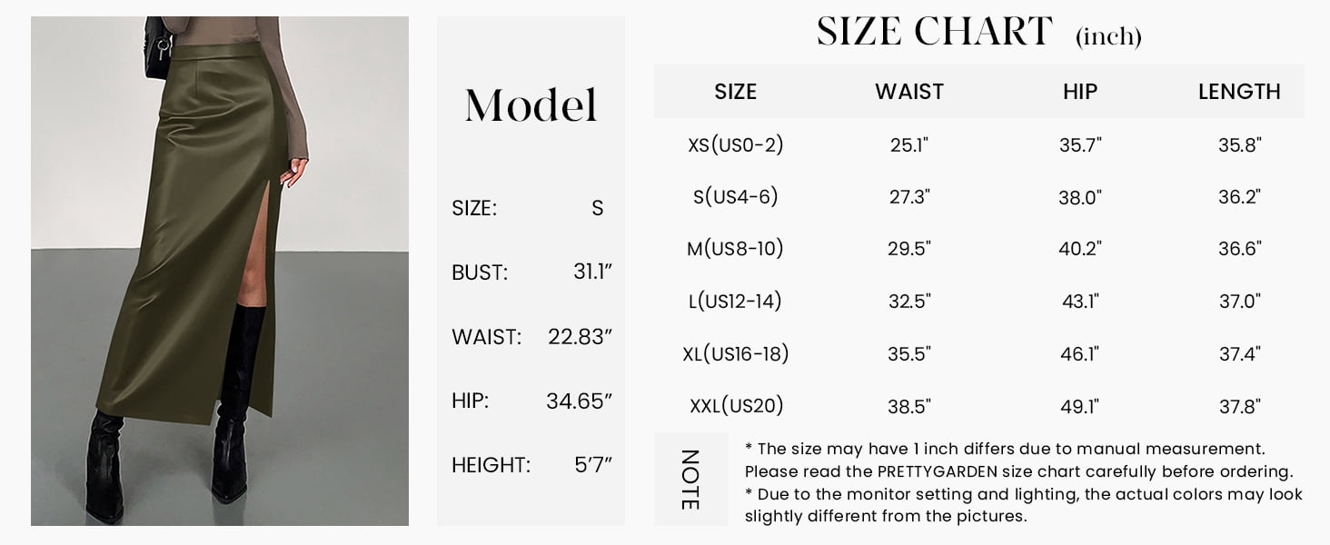 PRETTYGARDEN Womens Faux Leather Skirt Fall Bodycon High Waisted Slit Dressy Casual Winter Maxi Long Pencil Skirts
