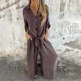 thumbnail image 3 of Tie Front Lounge Set Women - Button Down Shirt & Elastic Waist Pants Vacation Outfits Loose Fit Long Sleeve Summer Pantsuit Lightweight Breathable, 3 of 8