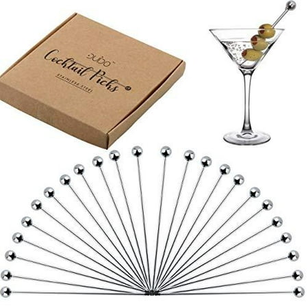 Cocktail Picks Stainless Steel Toothpicks – 4 inch 24 Pack Martini Picks Reusable Fancy Metal Drink Skewers Garnish Swords Sticks for Martini Olives Appetizers Bloody Mary