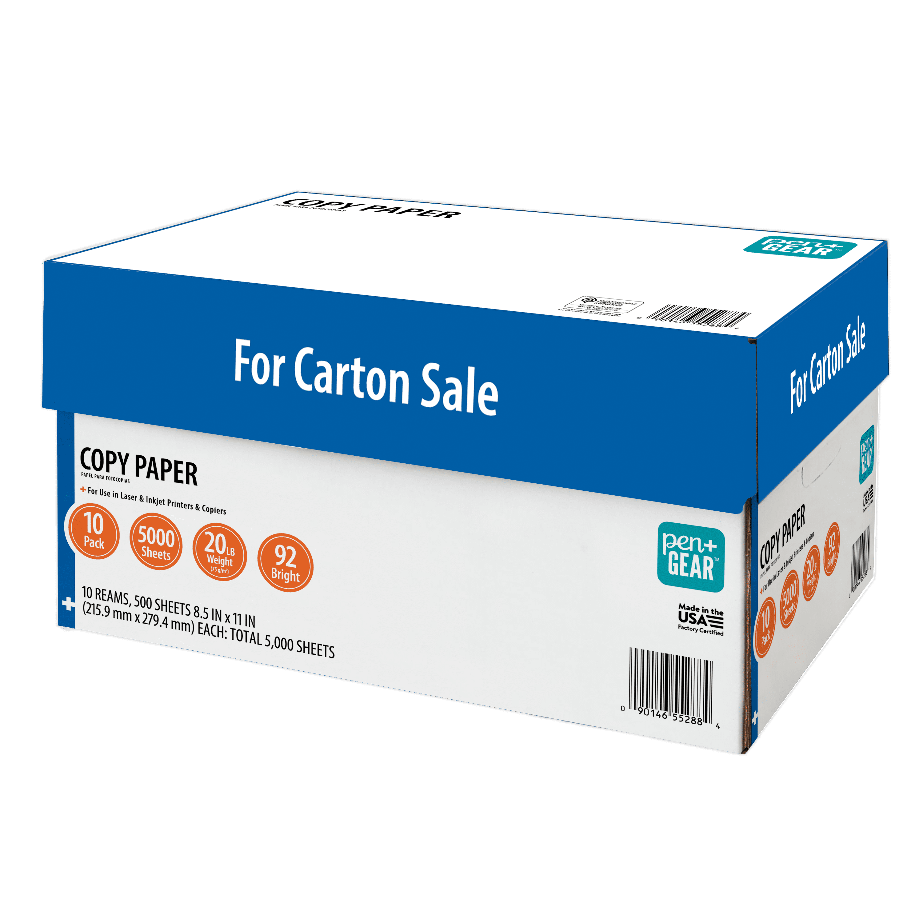 Pen+Gear Copy Paper, 20 lb, White, 8.5" x 11", Half Pallet, 20 Cases (100,000 Sheets)