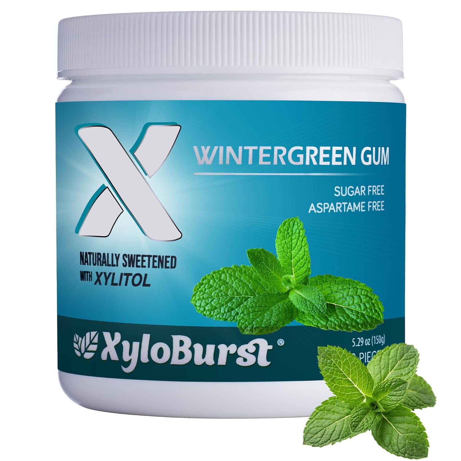 XyloBurst Gum | Xylitol Chewing Gum | Sugar Free Gluten-Free Keto Friendly | Aspartame Free Gum For Oral Health | Wintergreen | 100-Count Jar