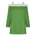 thumbnail image 5 of QIUOMBBP Off Shoulder Christmas Shirts for Women Solid Color Fluffy Fuzzy Neck Long Sleeve Tops Cute Teen Girls Clothes, Green, S, 5 of 6