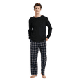 thumbnail image 3 of Amaxer Men's Loungewear Pajama Set Knit Long Sleeve T-Shirt and Fleece Pants 100% Cotton Merlot Plaid M, 3 of 6