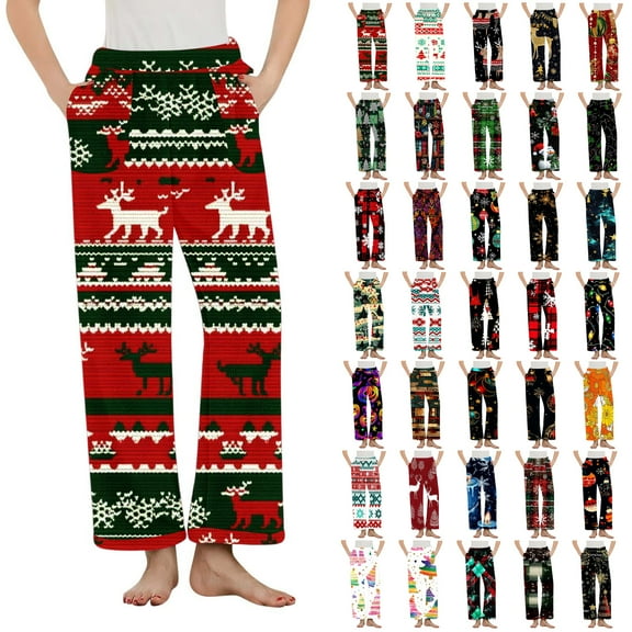 Wiyuqeen Women's Plush Pajama Pants Marry Christmas Elastic Waist Wide Leg Lounge Pants Funny Xmas Graphic Fleece Sleep Pants with Pocket