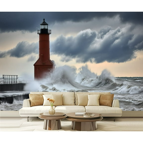 Peel and Stick Wallpaper Waterproof giant waves red grand haven michigan lake Wall Mural Decor Self Adhesive and Removable 69in x 98in