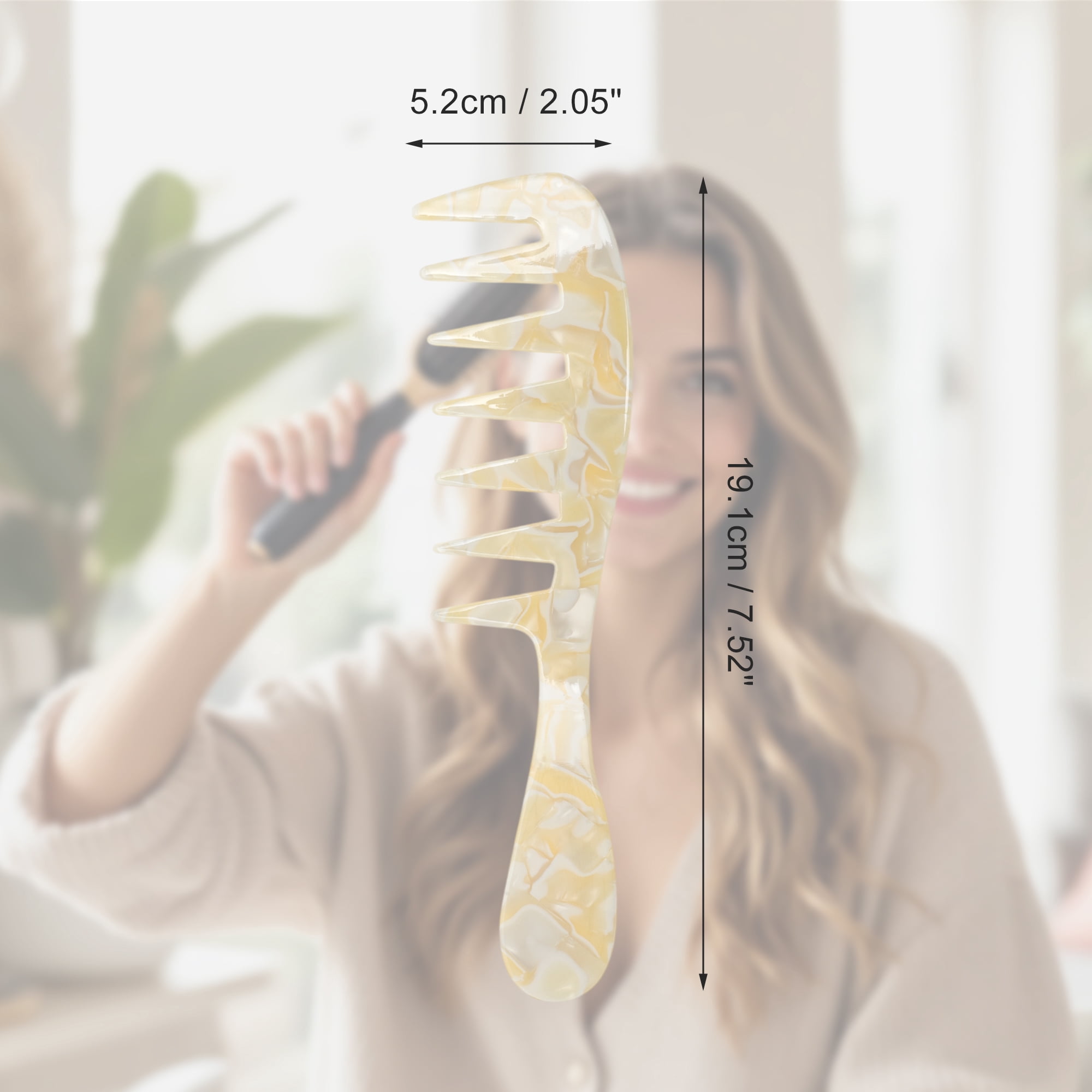 Unique Bargains 1 Pc Durable Long Handle Wide Tooth Comb for All Hair Types Care Yellow